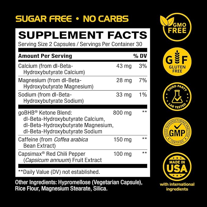 Lipo Burn Keto BHB Exogenous Ketones Supplement - BHB Science Keto Diet Pills with Capsimax and Caffeine for Natural Energy Focus Body Sculpting & Ketosis Support - Vegetarian & Non-GMO (1 Month)