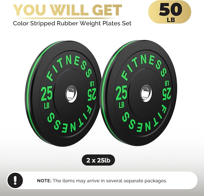 2 Inch Bumper Plates，10-500lbs，Barbell Rubber Olympic Weight Plates Set for Home Gym, Strength Training & Weight Lifting, Multiple Options Colors