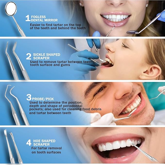 Tooth Polisher - Plaque Remover for Teeth Tooth Polisher with LED Light 5 Speed Modes with Teeth Cleaning Kit 5 Replacement Brush Heads，Teeth Whitener for Daily Cleaning