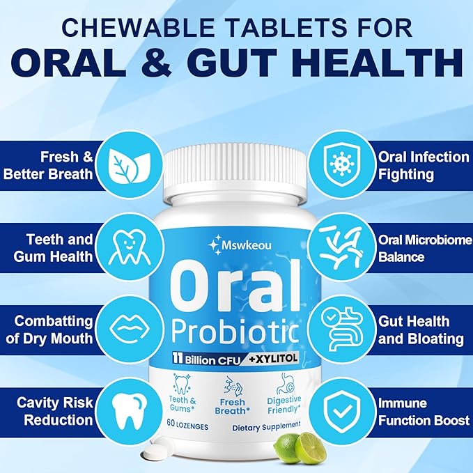Oral Probiotics for Mouth Bad Breath for Adults 11 Billion CFU, Best Breath Oral Dental Probiotics for Teeth & Gums, Dry Mouth, Gum Restore, Fresh Breath, Chronic Halitosis & Gut Health, 2 Pack