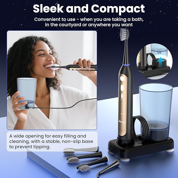 Electric Toothbrush with Water Flosser Combo- Wireless Charging Flossing Toothbrush- All in One Sonic Toothbrush with 3 Modes & 5 Flosses- Portable & Powerful Water Flosser for Teeth Cleaning,Travel