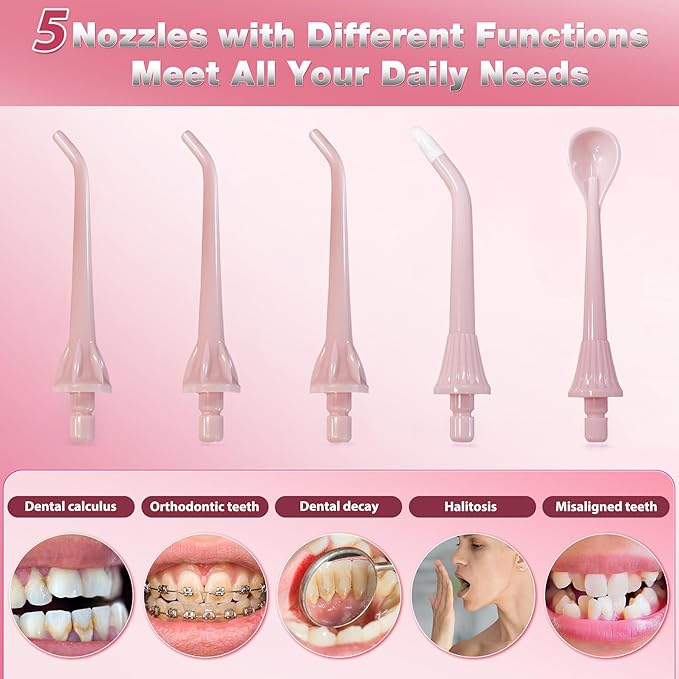 TOVENDOR Electric Water Dental Flosser Teeth Pick, Cordless Flossers Oral Irrigator IPX7 Waterproof 300ML Rechargeable Travel Water Teeth Cleaner with 5 Tips for Home Braces Care Gums Deep Cleaning