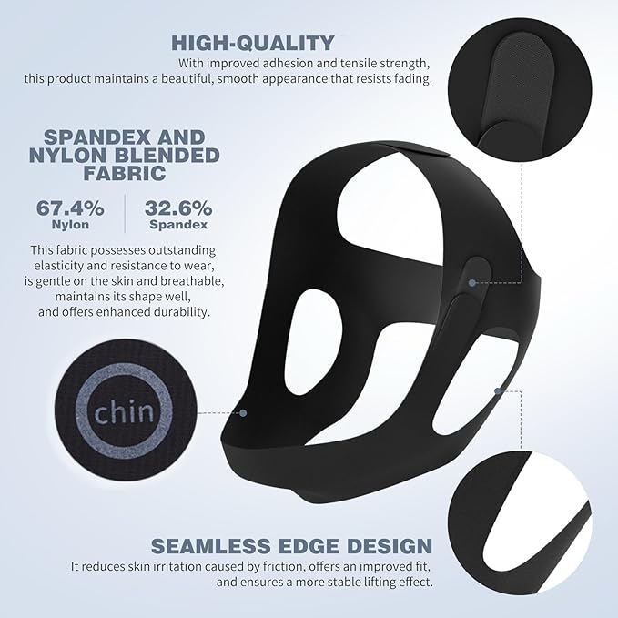 OHELEEP Anti Snore Chin Strap for CPAP Users, Snore Stopper Adjustable, Chin Strap for Sleeping Comfortable Stop Snoring Solution, Anti Snoring Devices Breathable and Reusable, Black, M