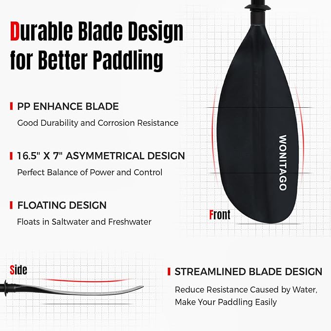 Kayak Paddles with Alloy Shaft and PP Blade, Floating Kayaking Oars, Adjustable 230-250 cm/90-98 Inches, 210-230 cm/82-90 Inches