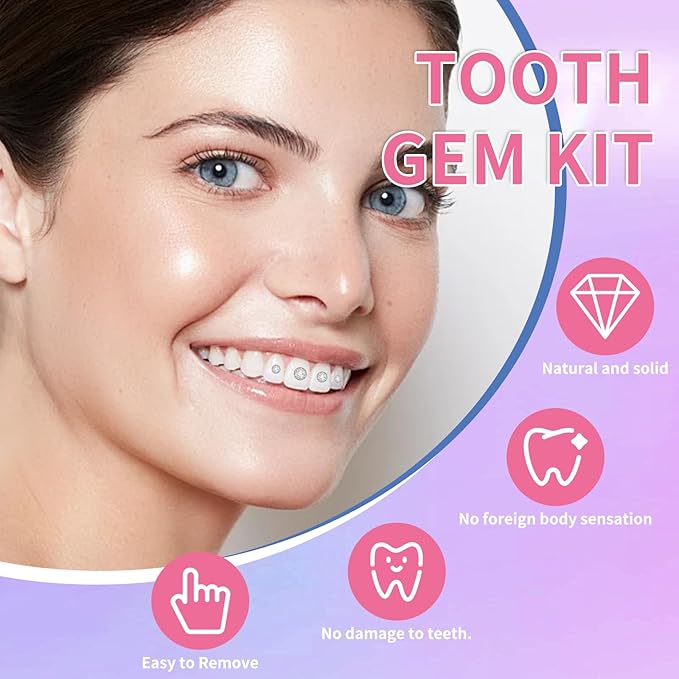 Zgxhga Tooth Gems Kit with Shiny Crystals for Teeth, DIY Teeth Gems Kit Fashionable Decoration Starter Set