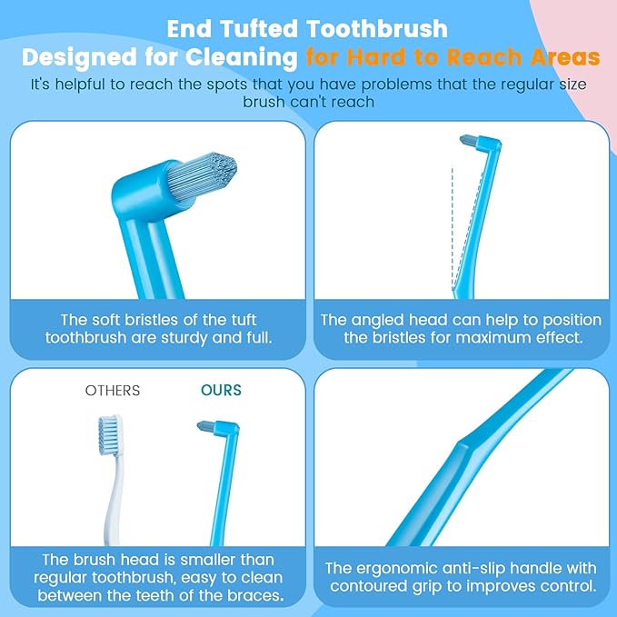 Fregum End Tuft Toothbrush for Orthodontic, Soft Bristles Angled Toothbrush for Braces, Implants, Retainers, Back Teeth, and Wisdom Teeth, 6 Pcs