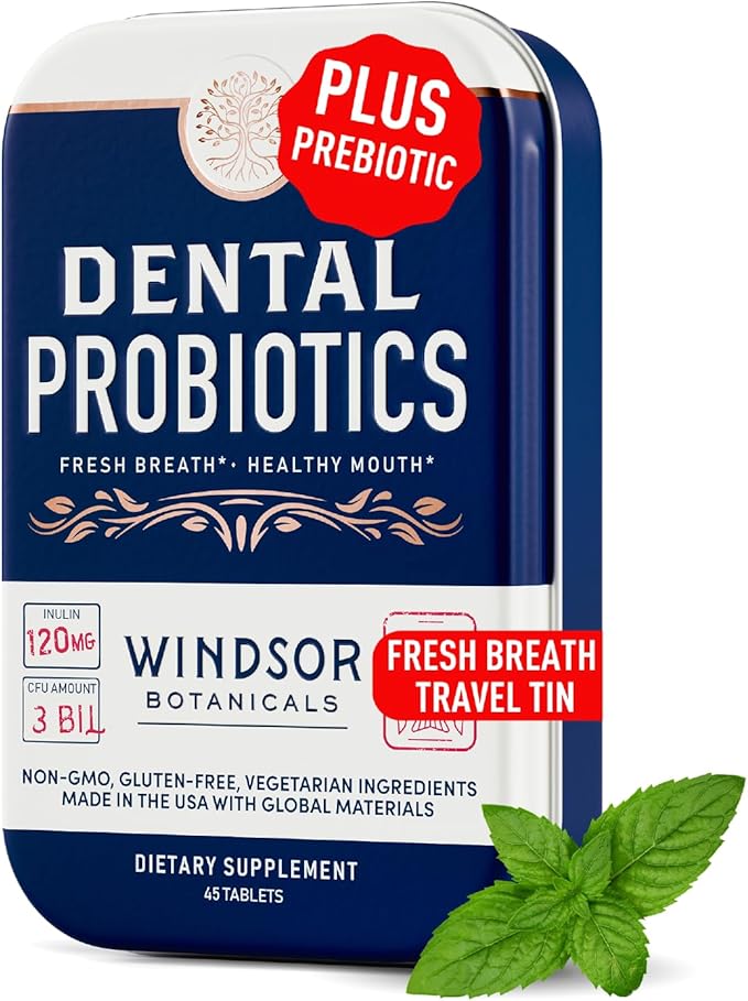 Dental Probiotics for Teeth and Gums - 3BN CFU Lactobacillus Salivarius Acidophilus Casei Tablets - Oral Probiotics for Mouth Bad Breath Treatment for Adults - 45 Chewable Dental Probiotic in a Tin