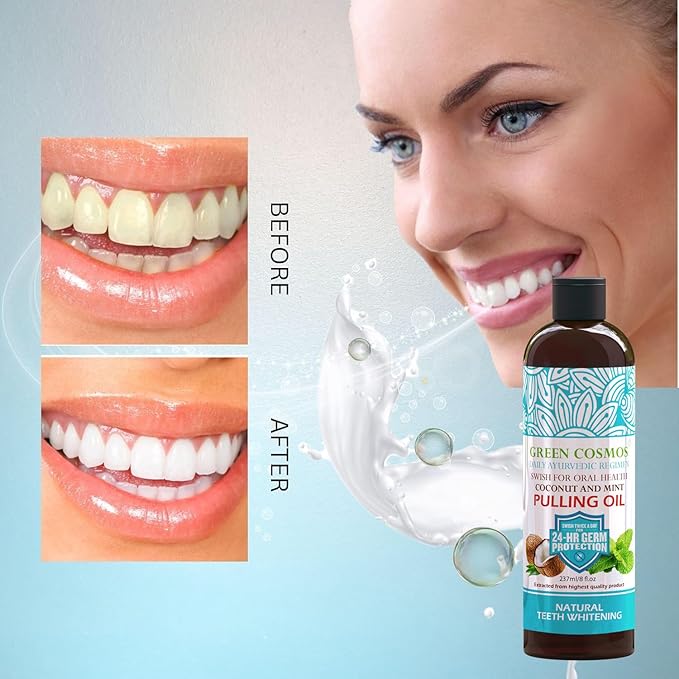 Coconut Mint Pulling Oil Mouthwash, 237ml Natural Teeth Whitening, Ayurvedic Daily Swish for Oral Health Alcohol & Fluoride Free, Healthy Gums, Fresh Breath, Solution for Bad Breath (One Pack)