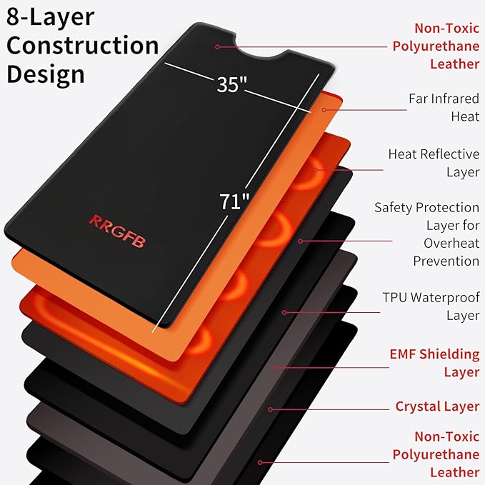 Low EMF Portable Infrared Sauna Blanket,Crystal Therapy Home Relaxation, Adjustable Timer 1-60 Min, 95-167℉ Temp Range, 6 ft x 2.95 ft, Durable PU Leather Cover