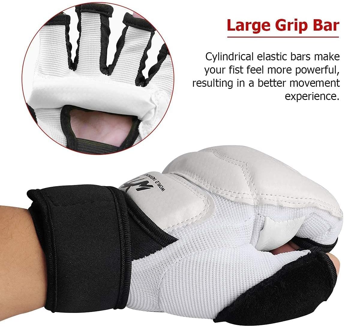 LangRay Taekwondo Karate Gloves & Sparring Gear Foot Protector Set, Karate Boxing Sparring Foot Guard and Half-Finger Gloves Kit for Martial Arts TKD Kung Fu Punch Bag Kickboxing MMA Training