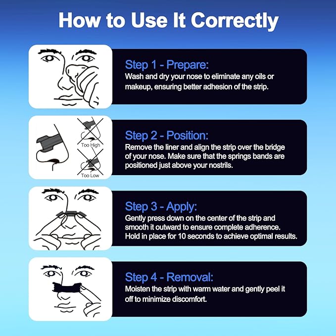 50 Count Nasal Strips for Snoring, ZenithHome New Upgraded 3 Spring Bands Nose Strips for Breathing, Snoring Solution for Sports and Sleep, Help Stop Snoring and Nasal Congestion Relief (66mm*22mm)