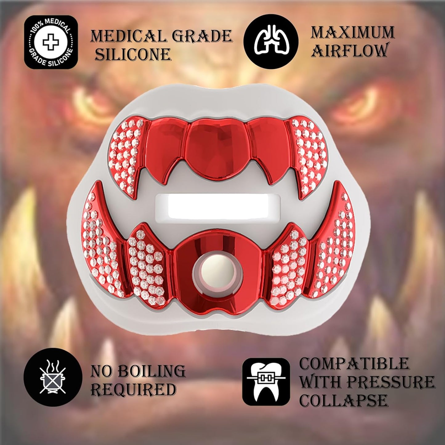 LeCool Football Mouth Guard with Connected Strap- 3D Beast Chrome Adult and Youth Mouth Guard-Mouth Piece for Sports for Maximum Air Flow and Teeth Protection