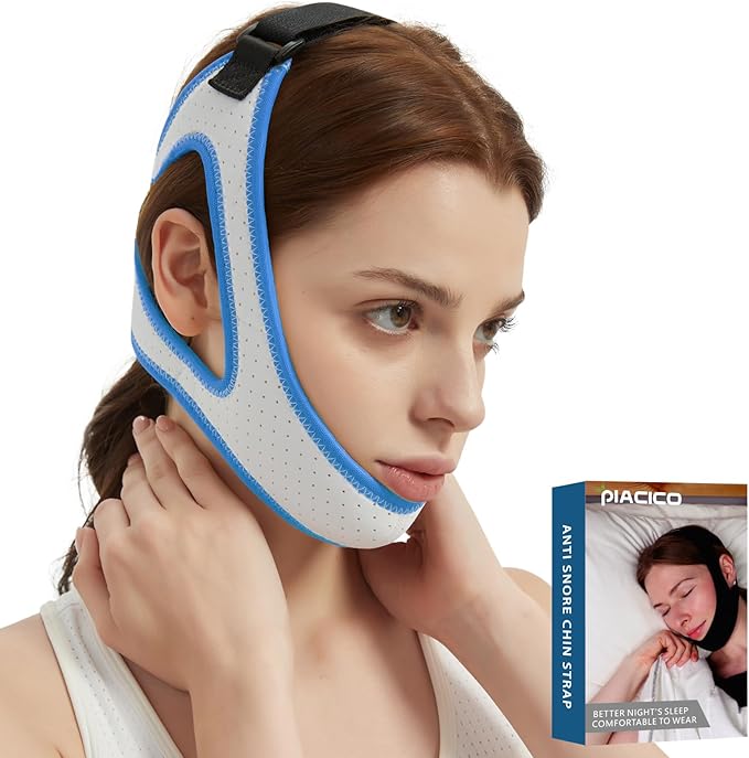 Chin Strap for Cpap Users - Adjustable Snore Stopping Device Face Mask Bandage Keeping Mouth Closed - Anti Snoring Sleep Aid Solution - Skin-Friendly Comfortable Sleeping (Blue)