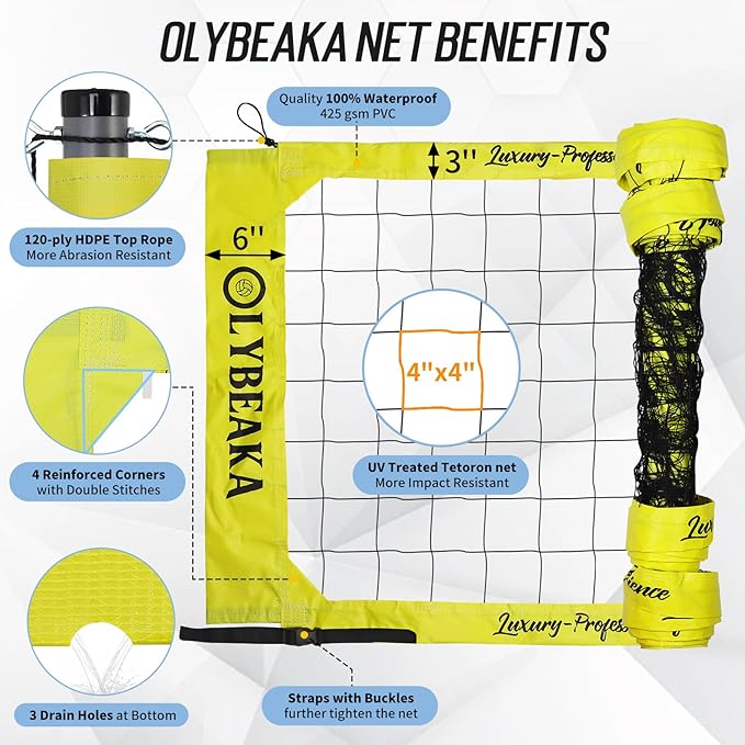 2025 Outdoor Professional Volleyball Net Set for Backyard Beach with Tetoron Net, Adjustable 2" Aluminum Poles, PU Volleyball,Carry Bag - Easy Setup & Anti-Sagg with 2 Tension Adjusters