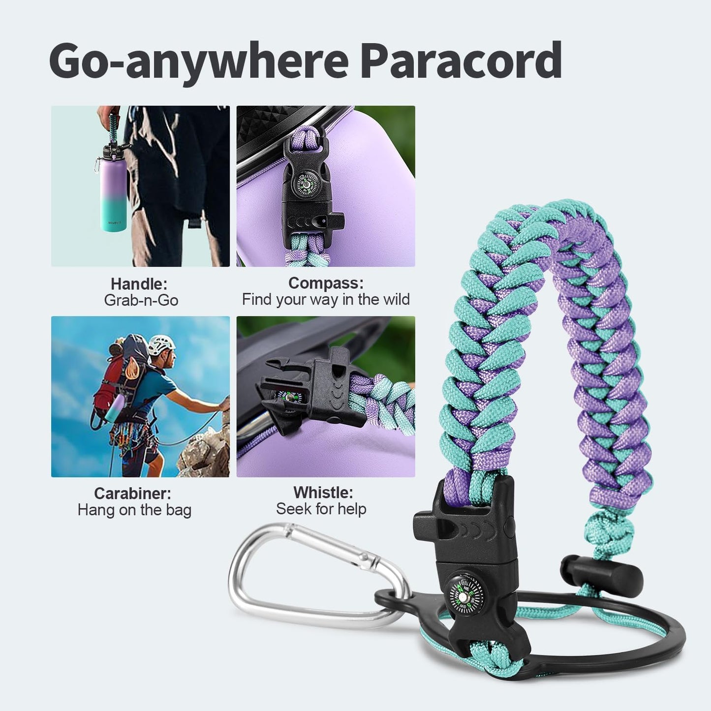 40 oz Insulated Water Bottle with Straw (Cold for 48 Hrs), Stainless Steel Triple Wall Vacuum Sports Water Jug, Leakproof Hydro Cup Flask with Paracord Handle & Straw Spout Lids & DIY Stickers