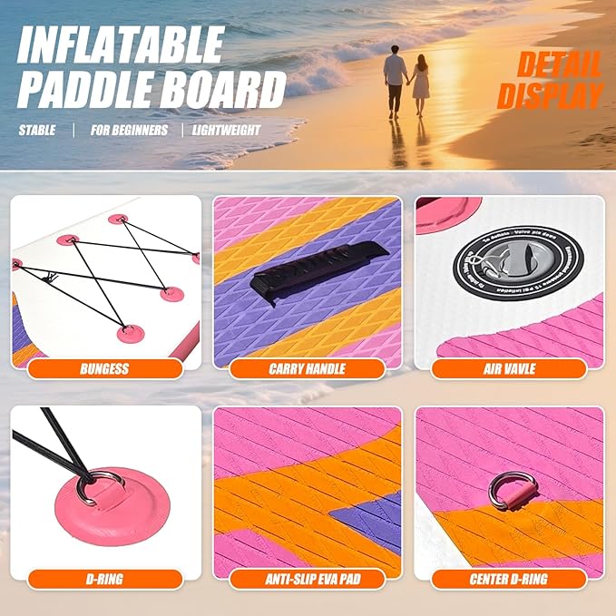10' Inflatable Stand Up Paddle Board, Ultra-Light Wide Yoga Board for All Skill Levels with Premium SUP Paddleboard Accessories, 84L Waterproof Bag, Non-Slip Comfort Deck for Youth & Adults