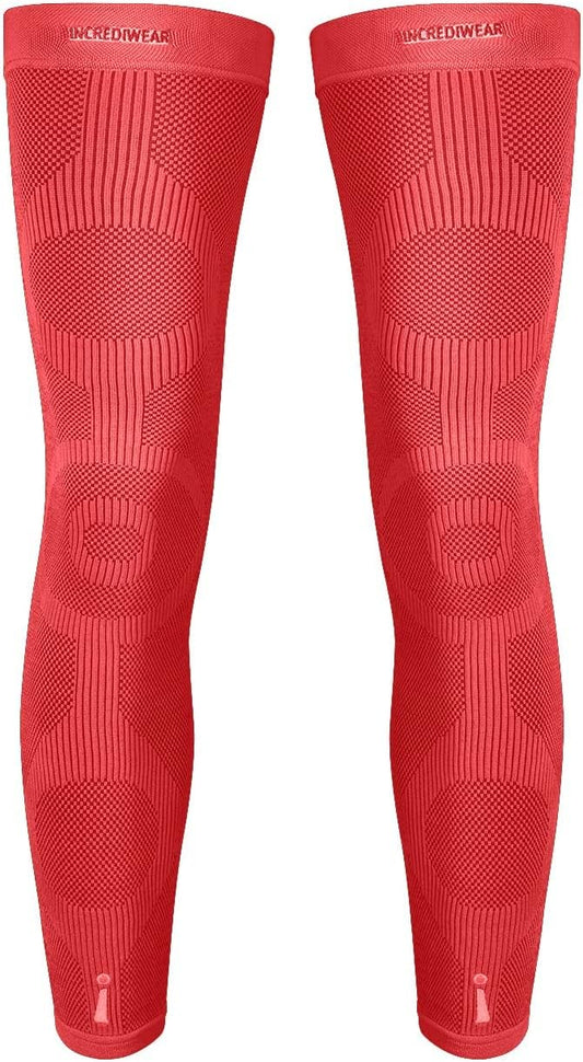Incrediwear Leg Sleeve 2pk – Full Length Long Leg Sleeve for Leg Pain Relief & Muscle Recovery, Helps Reduce Swelling & Inflammation, Promotes Circulation, Leg Sleeves for Men & Women (Red, Medium)
