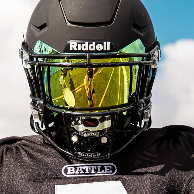 Battle Sports American Flag 2.0 Chrome Oxygen Football Mouthguard - Convertible Strap, Superior Airflow & Better Performance, Maximum Protection & Breathability, Works with Braces - Red, White, Blue