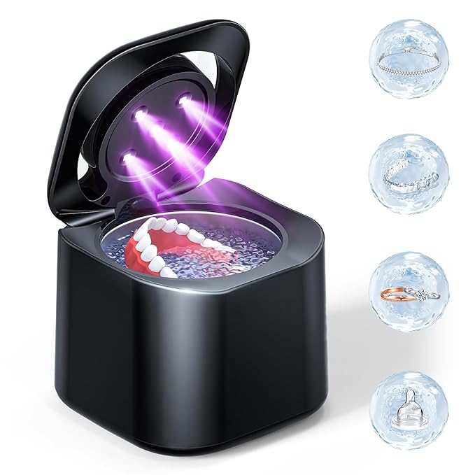 Ultrasonic Retainer Cleaner, 48kHz Retainer Cleaner Machine for Dentures, Night Mouth Guards, Jewelry, Aligner, Braces, 30W Dental Cleaning Pod with Digital Timer, 180ML, Dual Cleaning Mode