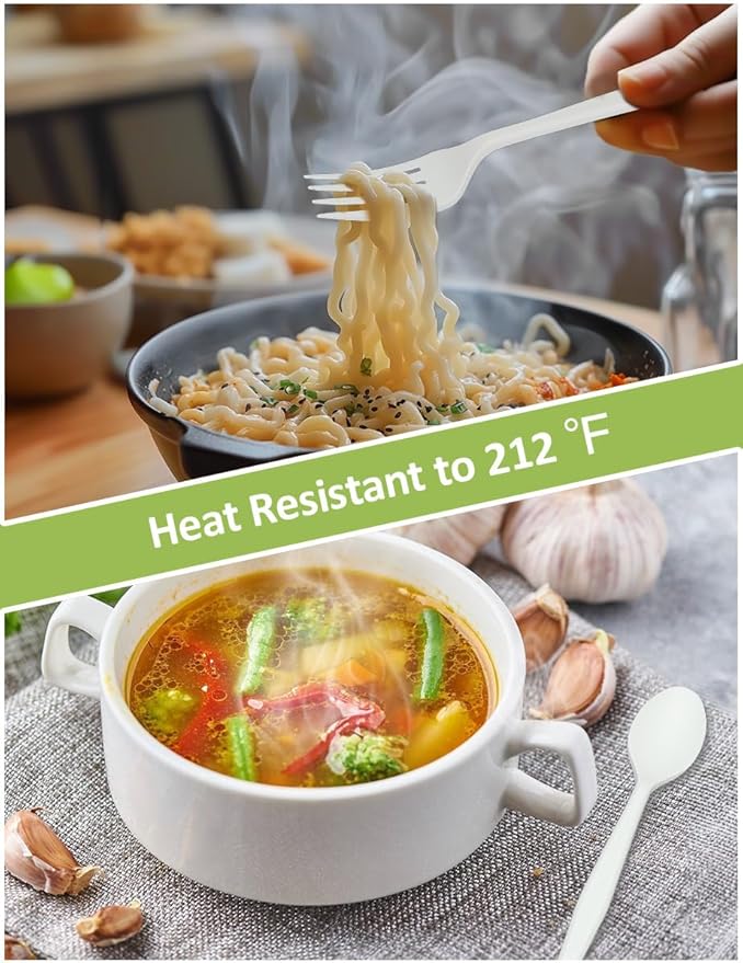 100% Compostable 200 Count No Plastic Spoons, Plastic Utensils, The Heavyweight Heavy Duty Flatware is Eco-Friendly Products for Lounge Party Wedding Office BBQ Picnic Camping.