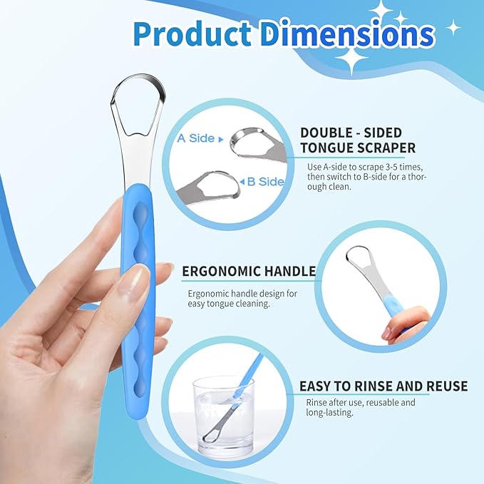 2-Pack Colorful Tongue Scraper for Adults with Travel Case, Stainless Steel, Metal Tongue Brush for Bad Breath, Oral Hygiene Tool, Easy to Use & Portable