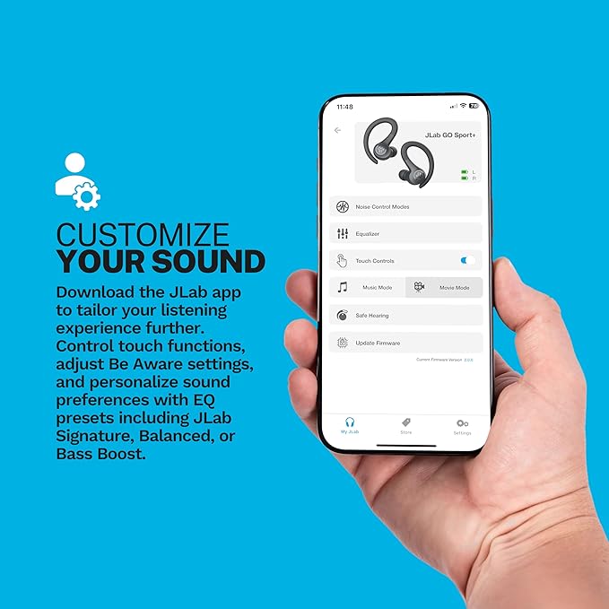 JLab Go Sport+ Wireless Workout Earbuds Featuring C3 Clear Calling, Secure Earhook Sport Design, 35+ Hour Bluetooth Playtime, and 3 EQ Sound Settings (Sand)