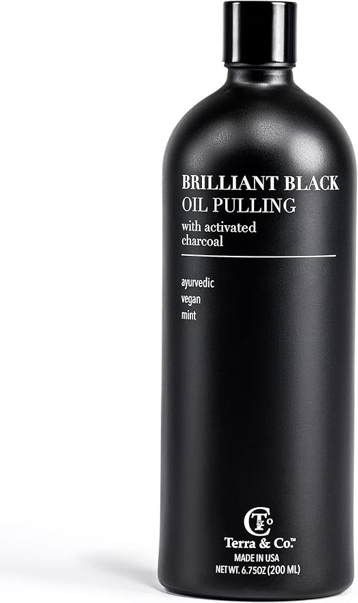 Terra & Co.® Brilliant Black® Oil Pulling Mouthwash | Natural Oil Rinse with Vitamin E for Strong Gums & Healthy Teeth | Fluoride-Free, Made in USA | 6.75 oz