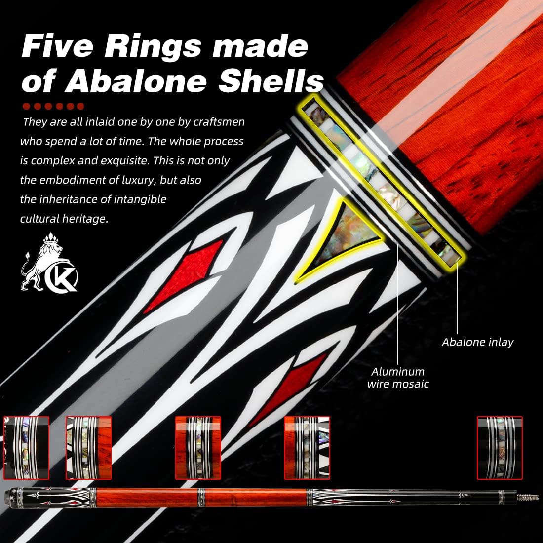 KONLLEN Carbon Fiber Pool Cue Stick Low Deflection Hand-Made Inlay Billiard Cue Ultra-Smooth Professional Feeling Billiard Pool Cue Sticks for Adults