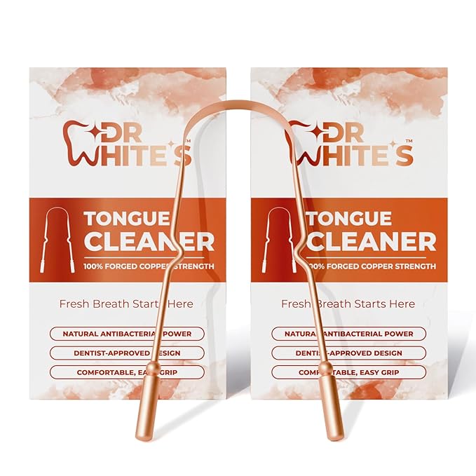 Dr. White’s Copper Tongue Cleaner – Dentist-Formulated Dual-Grip Design for Fresh Breath & Everyday Oral Detox – 100% Forged Copper, For Adults & Kids, Rust-Resistant, Built to Last (2-Pack)