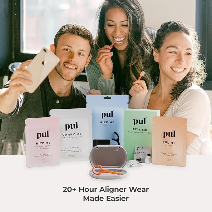 PUL Clear Aligner & Retainer Case – for Invisalign, Partial Dentures, Mouth & Night Guards, PUL Removal Tool, Dental Removables – Plastic Holder w/Secure Magnet Closure, Sleek & Slim Design – Purple