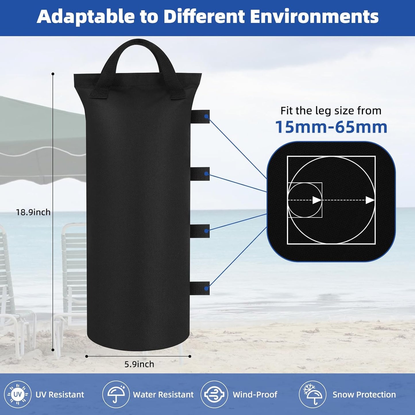 Kaskawise Sand Bags for Canopy Weights Set of 4,120LBS Sand Bags for Canopy Legs,900D Oxford SandBags for Pop up Tent Weights,Outdoor Tent,Patio Umbrella,Gazebo,Sun Selter, Black