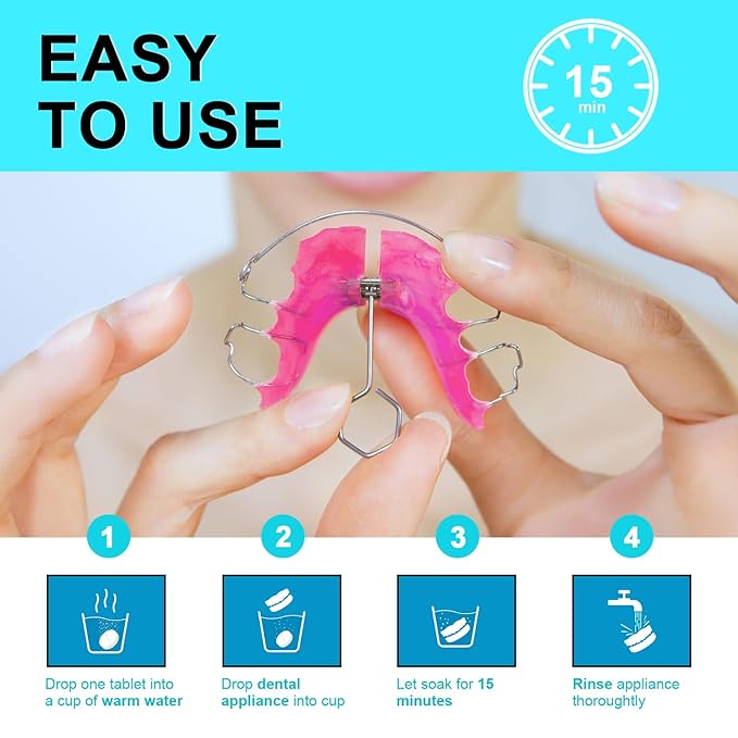 MySmile Retainer Cleaner with 120 Denture Cleaning Tablets, Quickly Remove Odors, Discoloration Stains & Plaque from Aligner, Mouth Guard, Night Guard and More Dental Appliances (Mint Flavor)