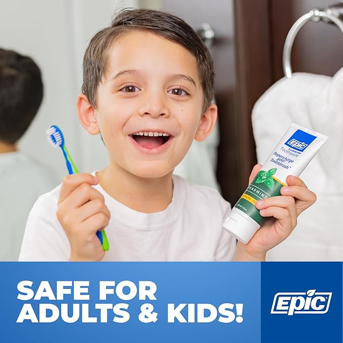 Epic Xylitol Toothpaste for Adults - Fluoride-Free Toothpaste with 25% Xylitol - SLS-Free Formula for Dry Mouth & Fresh Breath - Spearmint, 4.9oz (2-Pack)