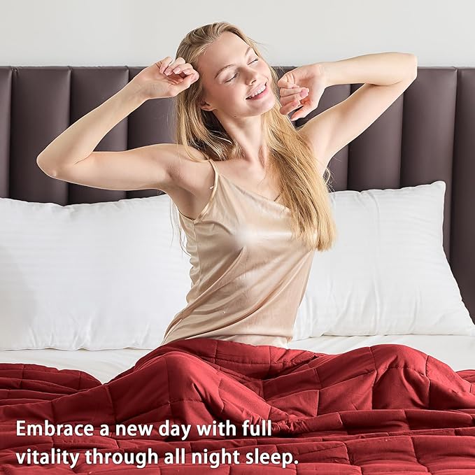 King Size Weighted Blanket for Adults (25 lbs, 80” x 87”, Red) Cooling Heavy Blanket for Sleeping Perfect for 240-260 lbs, Breathable Blanket for Adults & Couple All Season, Machine Washable