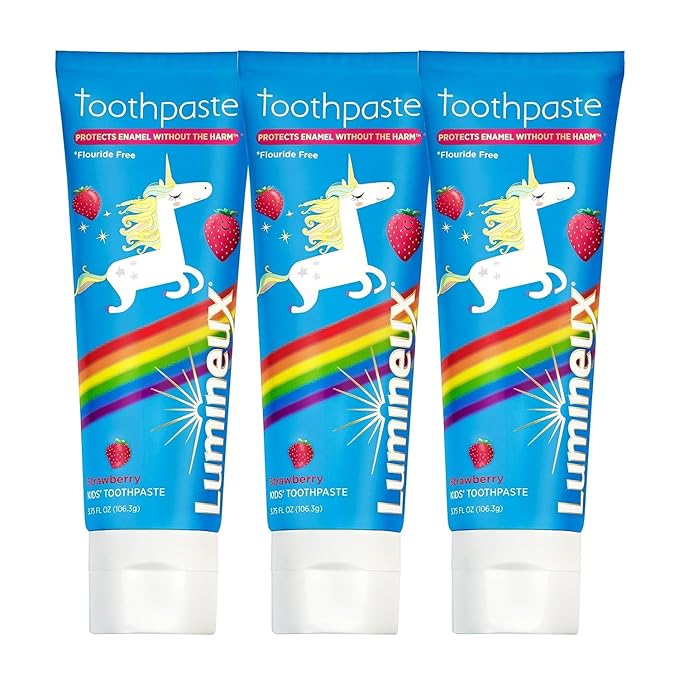 Lumineux Oral Essentials 3 Pack Kids Toothpaste Fluoride Free | Strawberry | NO Artificial Flavors, Colors, SLS Free | Dentist Formulated No Harsh Chemicals
