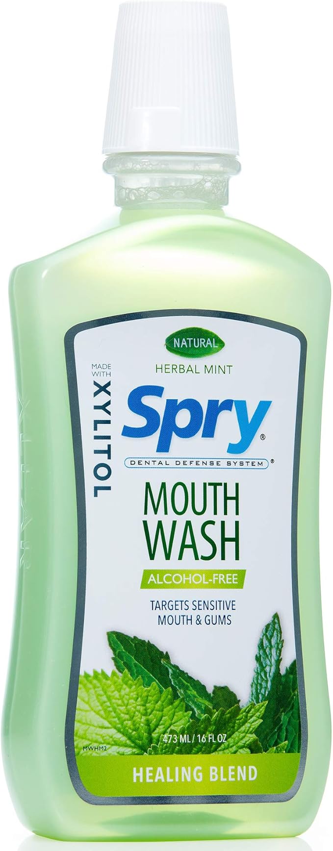 Spry Natural Xylitol Mouthwash Fluoride Free with Enamel Support, Alcohol-Free, Gentle, Non-GMO, Herbal Mint - 16 fl oz (Pack of 1)