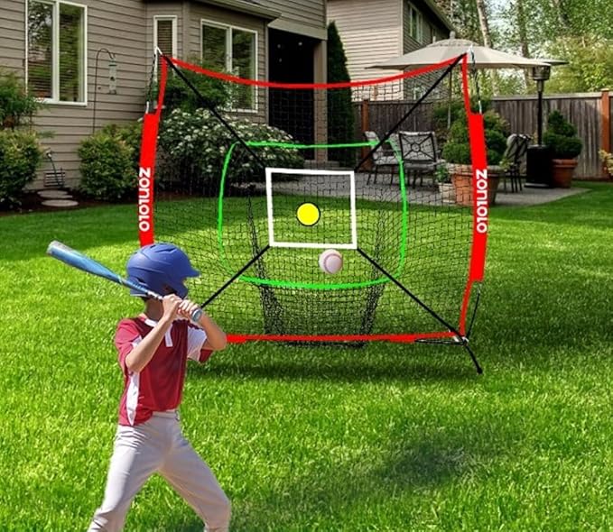 6x6ft Portable Baseball & Softball Net for Hitting and Pitching, with Sturdy Bow Frame and Carry Bag, Special Circular Target and Strike Zone for Accurate Throwing Practice, Great for Kids