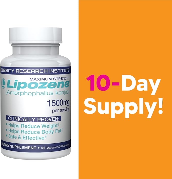 Lipozene Diet Pills - Weight Loss Supplement - Appetite Suppressant- 1 Bottle of 60 Capsules for 30 Servings- No Caffeine