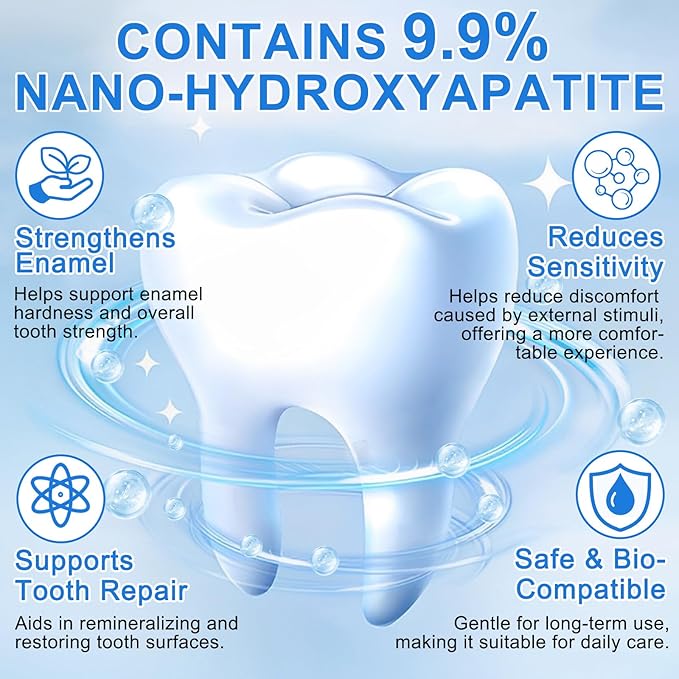 9.9% Hydroxyapatite Toothpaste, Nano Hydroxyapatite Toothpaste Protects Enamel and Strengthens Teeth, Cleans and Cares for Oral Health, Promotes Freshens Breath