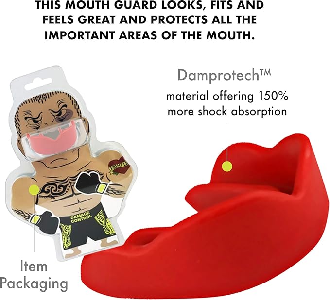 DAMAGE CONTROL High-Impact Mouth Guard – Sports Mouthguard for Boxing, Football, Hockey, Lacrosse & Basketball, Protects Teeth & Jaw, Protective Mouthpiece for Adults & Youth (Adult, Red)