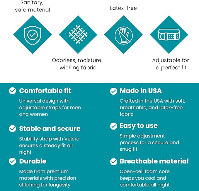 LifeSource Made in America Snoring Halo Chin Strap for CPAP Users, Chin Strap for Snoring Solution, Breathable, Adjustable, Latex Free, Comfortable Sleep Support for Men & Women