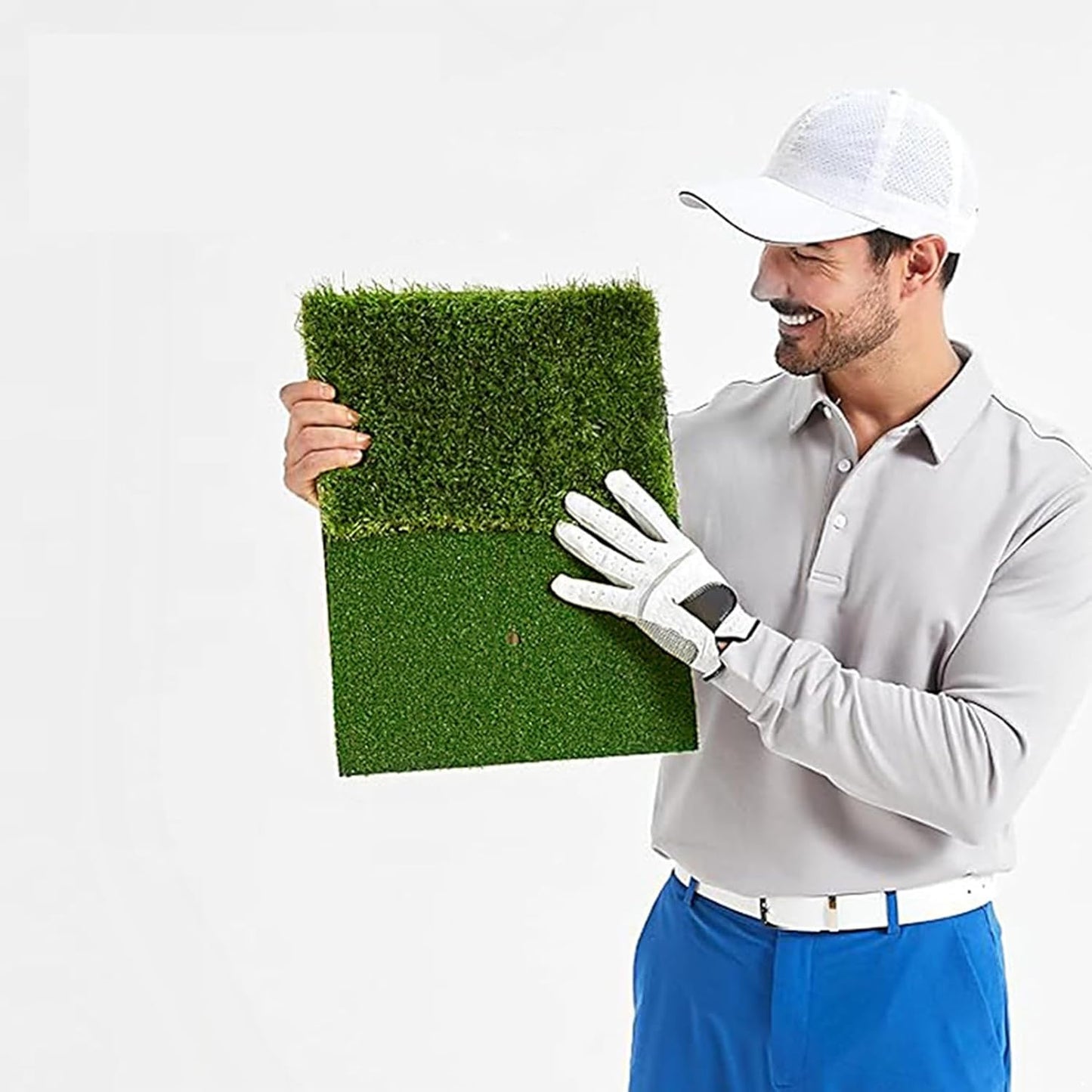 Aislor Golf 2-in-1 Double Grass Folding Strike Pad - Double Grass Pattern Design, Indoor and Outdoor Multi Functional Training Mat