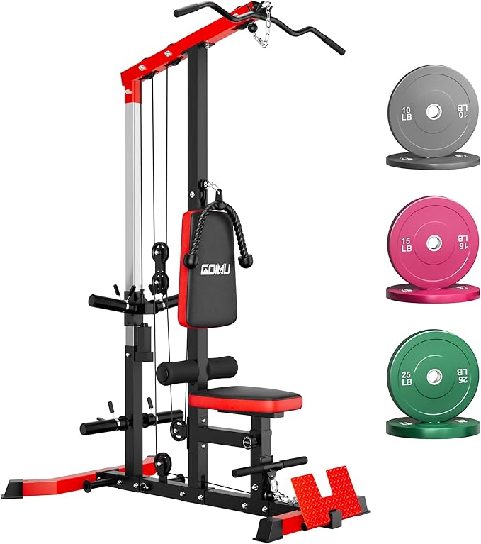 LS01 LAT Pulldown Machine, LAT Row Cable Machine with AB Crunch, LAT Tower with Cable Row Attachments, 3 in 1 Pulley Stations for Home Gym