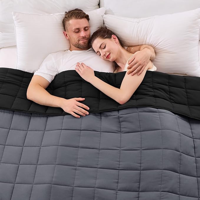 King Size Weighted Blanket for Adults (20 lbs, 80” x 87”, Grey& Black) Cooling Heavy Blanket for Sleeping Perfect for 190-210 lbs, Breathable Blanket for Adults & Couple All Season, Machine Washable