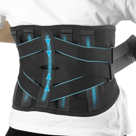 Lower Back Brace for Back Pain Relief, Breathable Lower Back Support for Women & Men, Adjustable Lumbar Support Belt with 7 Stays for Herniated Disc, Sciatica (X-Large, Black)