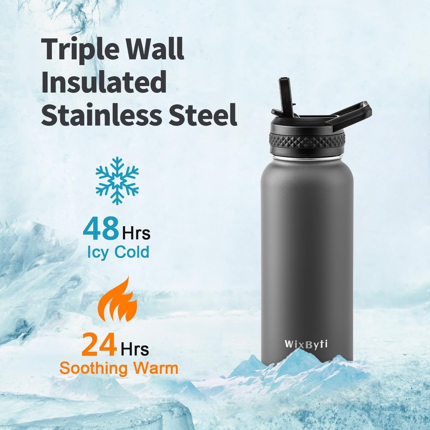 32 oz Insulated Water Bottle with Straw (Cold for 48 Hrs), Stainless Steel Triple Wall Vacuum Sports Water Jug, Leakproof Hydro Cup Flask with Paracord Handle & Straw Spout Lids & DIY Stickers