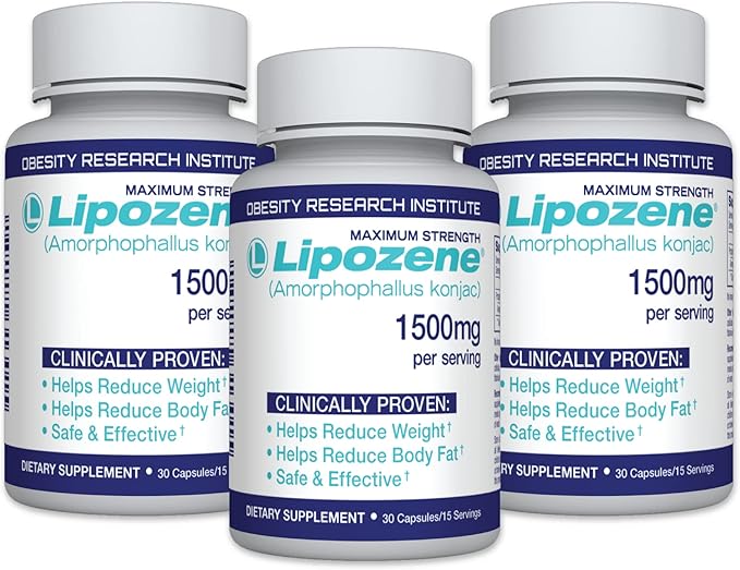 Lipozene Diet Pills - Weight Loss Supplement - Suppresses Appetite- Three Bottles of 90 Capsules in Total