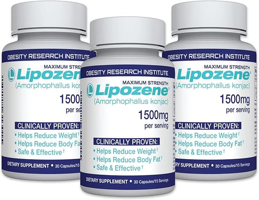 Lipozene Diet Pills - Weight Loss Supplement - Suppresses Appetite- Three Bottles of 90 Capsules in Total