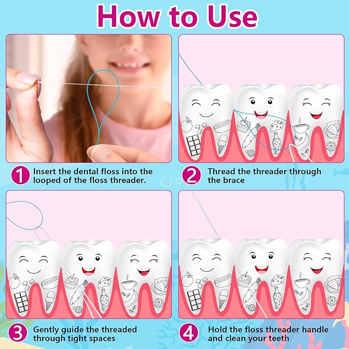 Preteen Kids Floss Threaders, Deep Clean Orthodontic Threader Floss for Braces, Bridges, and Implants 200PCS (4Pack)