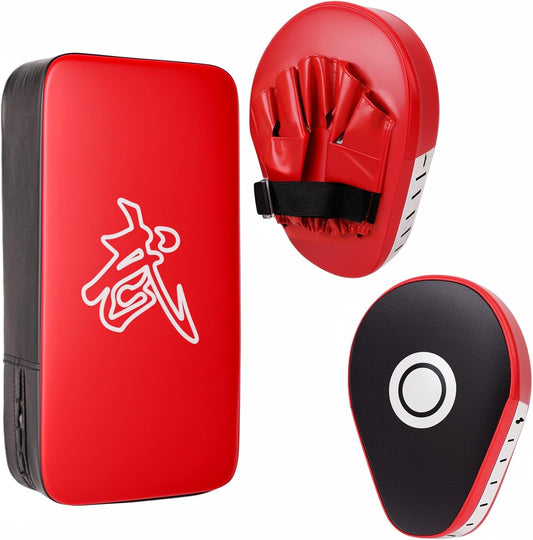 2-in-1 Punching Mitts Kick Pack Set, Boxing Mitts Focus Pads, Taewondo Kick Pad, Curved Boxing Gloves Adjustable Strike Shield, Martial Arts Training Equipment for Kickboxing, Karate, Muay Thai, MMA